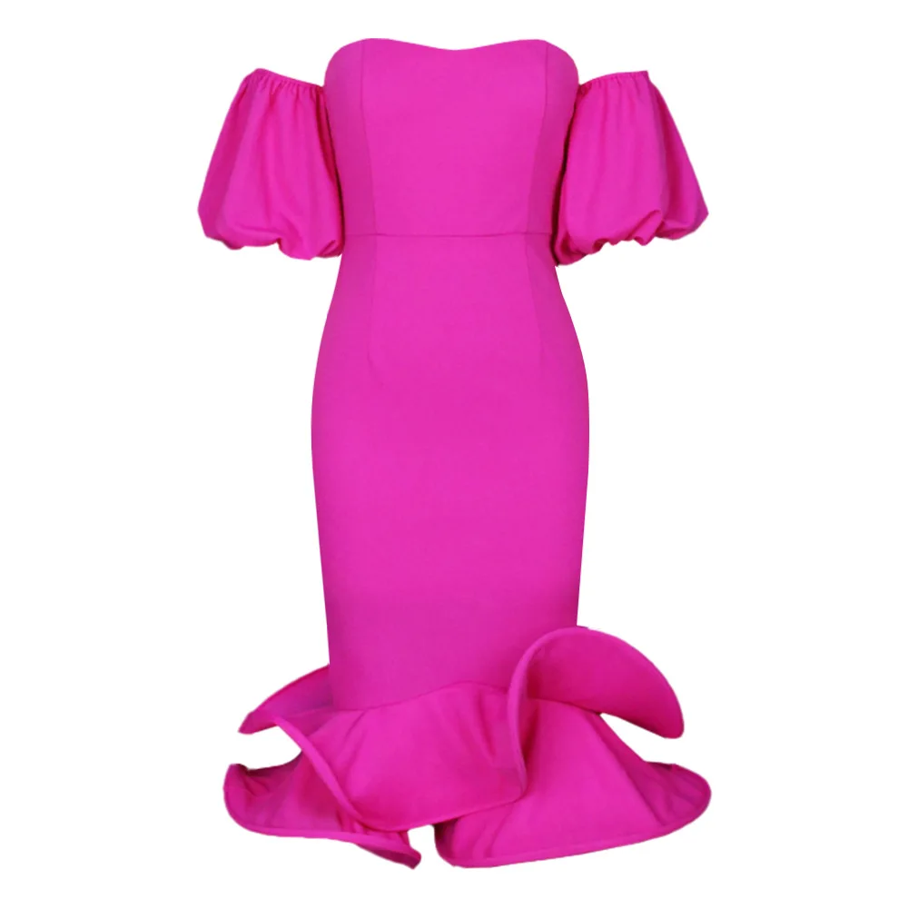 Plus Size Women Party Dress Puff Sleeve Ruffle Chic And Elegant Dresses Female Evening Ourwear 2023 Spring Casual Birthday Robe
