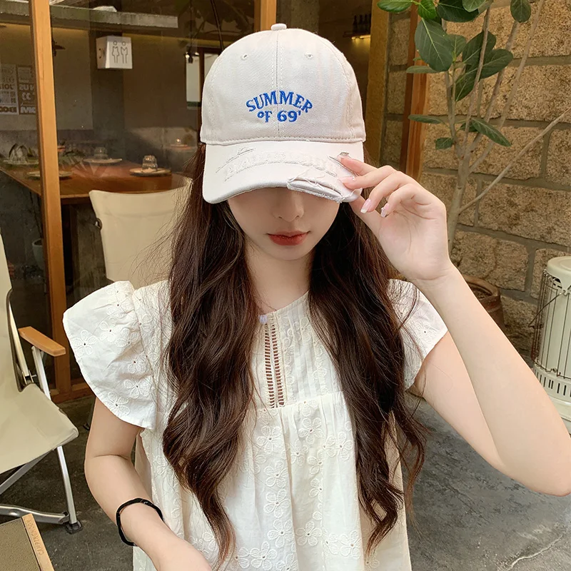 

Brand Unisex Baseball Caps Autumn Cotton Letter Embroidery Snapback Caps Street Rough Edges Sun Hats Korean Style Travel Cap