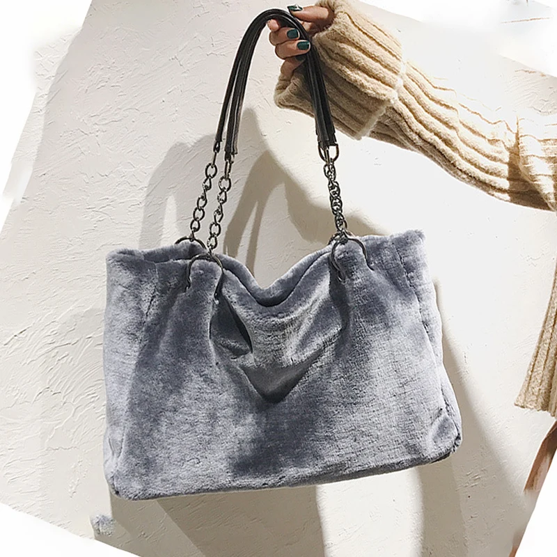 

Plush Shoulder Women Bag Casual Versatile Large Capacity Work Student Shopping Fashion Handbags for Females Winter Messenger