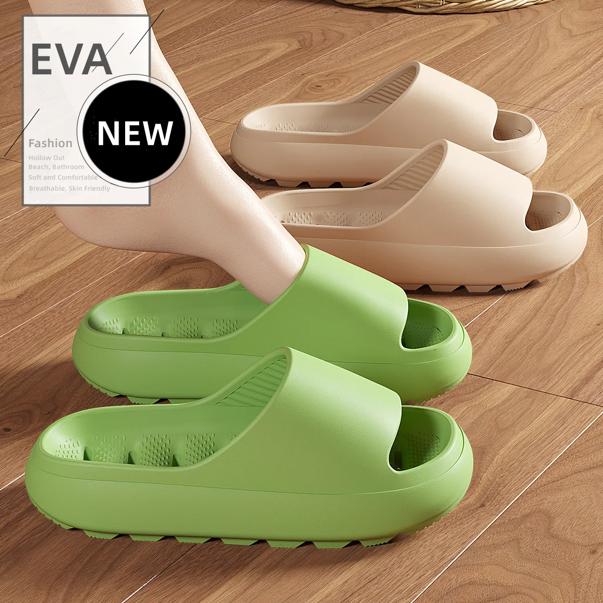 Eva Perforated Shower Slippers Non-slip Summer Slides For Unisex_voghion.com