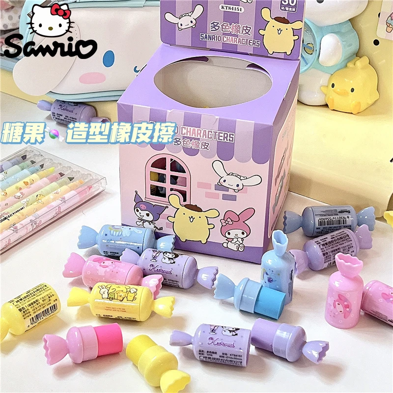 

30pcs Sanrio Cartoon Eraser Kuromi Cinnamoroll Hello Kitty Rainbow Candy Shape Eraser Cute Stationery Wholesale for Students Gif