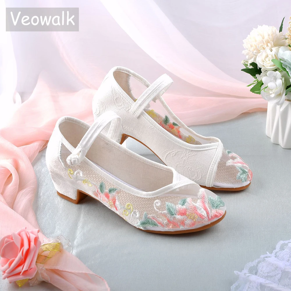 

Женские удобные туфли-лодочки Veowalk, Туфли Мэри Джейн на квадратном каблуке 4 см с хлопковой вышивкой, Элегантные повседневные туфли в стиле ретро, Старый Пекин, 2024