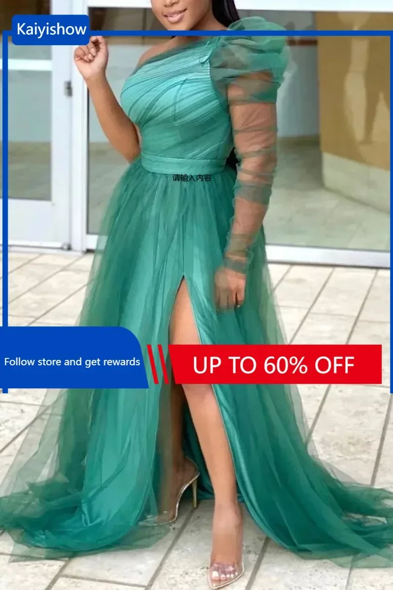 

2024 New Women Mesh Party Dreses Fashion High Waist One Sleeves See-through Split Floor Length Club Casual Maxi Dress Birthday