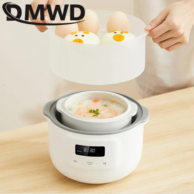 DMWD Electric Slow Cooker 200W Multifunction Food Steamer Baby Porridge Soup Bird's Nest Stew Pot Ceramic Liner Cooking Machine