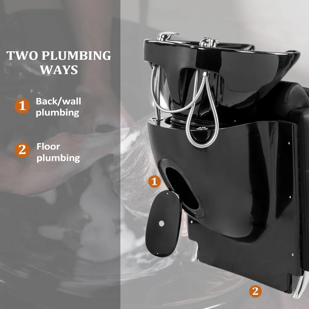 Salon Shampoo Bowl and Chair, Shampoo Chair Extra Wide Seat & Porcelain Hair Washing Sink, Unit Beauty Spa Barbershop