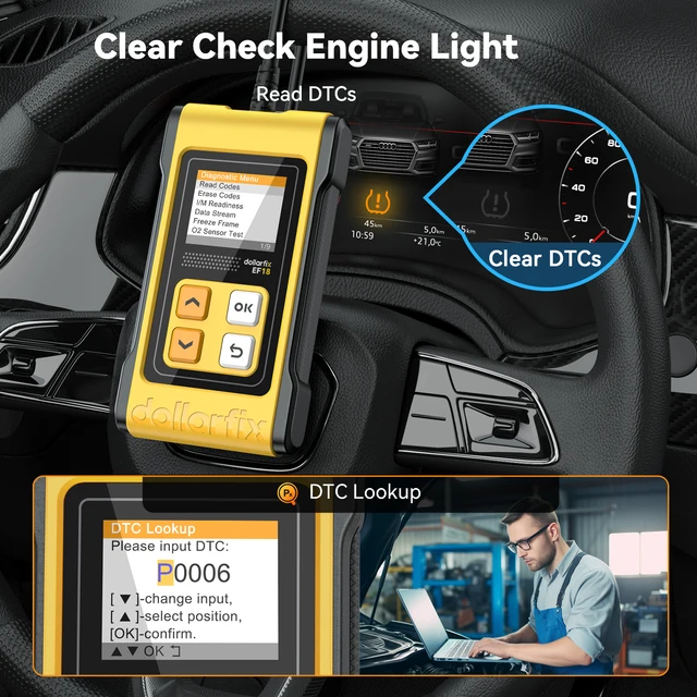 DollarFix EF18 OBD2 Scanner Automotive Car Diagnostic Tool ODB2 Code Reader Erase Error Codes O2 Sensor Readings OBD 2 Scanner 5