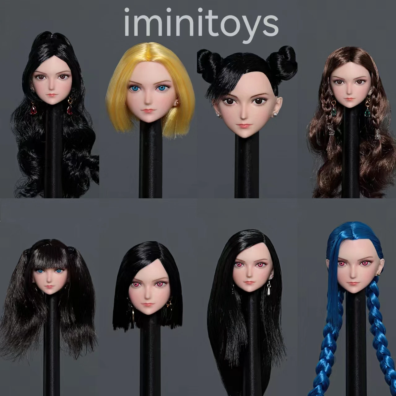

Iminitoys M013 1/6 Anime Girl Cosplay Head Sculpture Carving Model with Earrings Fit 12'' TBL JIAOU Pale Action Figure Body Doll