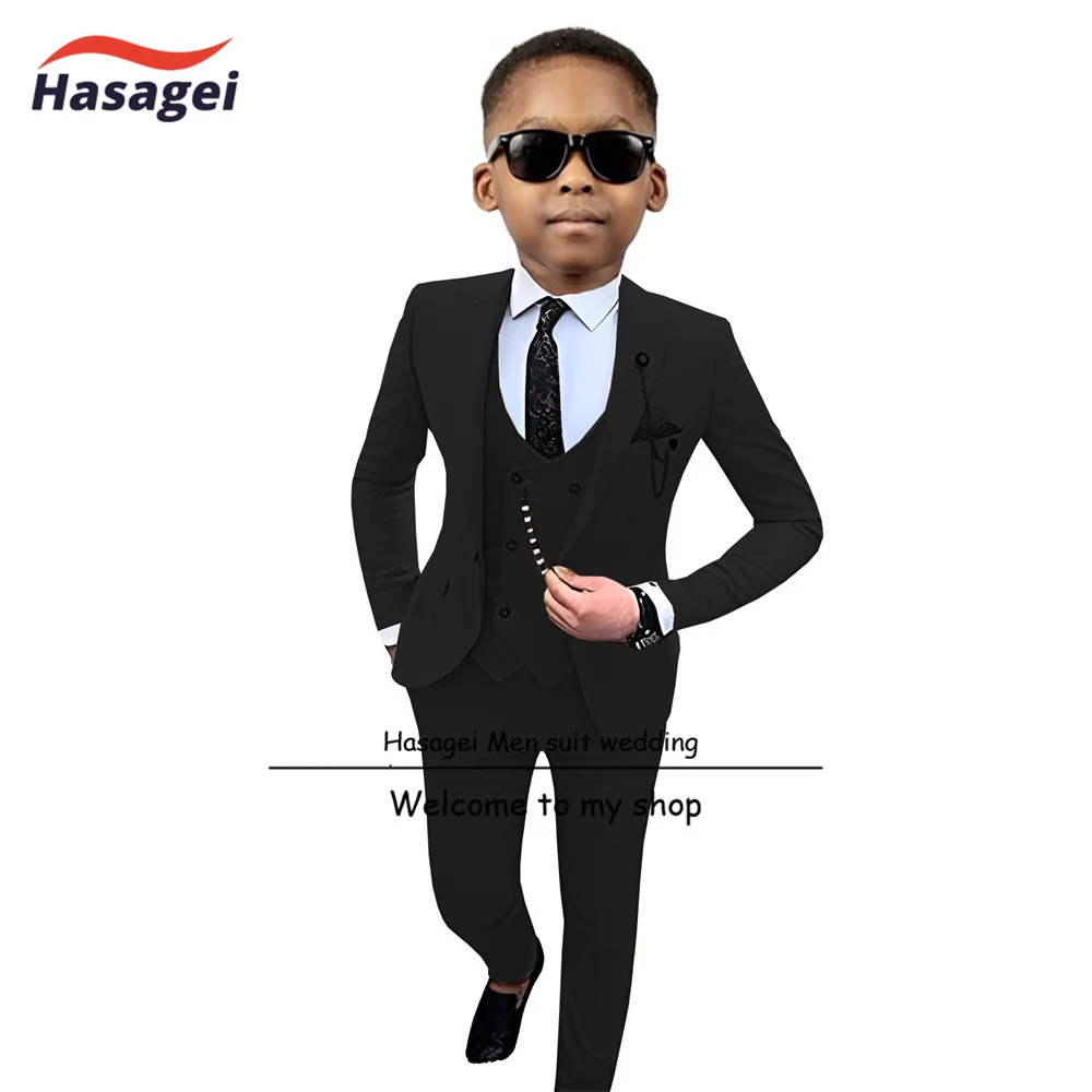 Fashion Kids Suit 3-Piece Suit Formal Boys Wedding Tuxedo Slim Fit Design Teen Stage Outfit 2-16 Years Old Customized Blazer