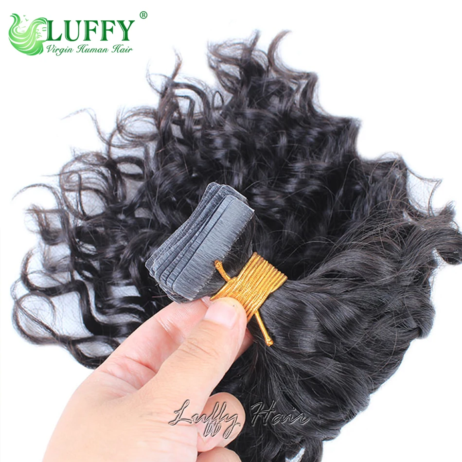 Water Wave Tape In Human Hair Extensions Curly Brazilian Remy Hair for Black Women Invisible Skin Weft Tape Ins Human