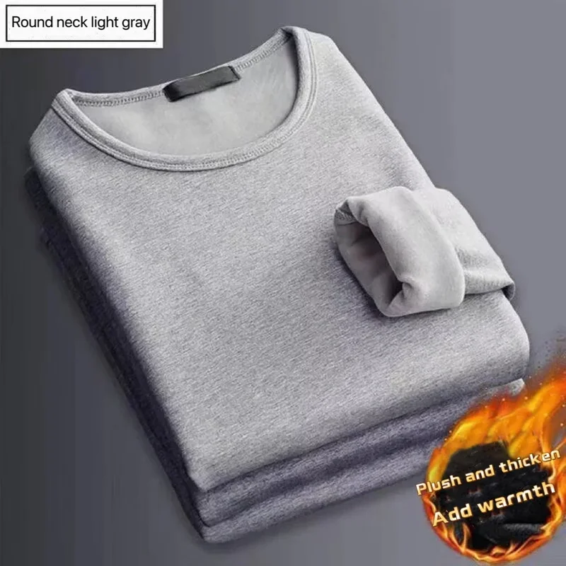 Winter Men's Thickening Velvet Warm Tops Men's Winter Long-sleeved Thermal Underwer Male Round Neck Fashion T-shirt M-5XL