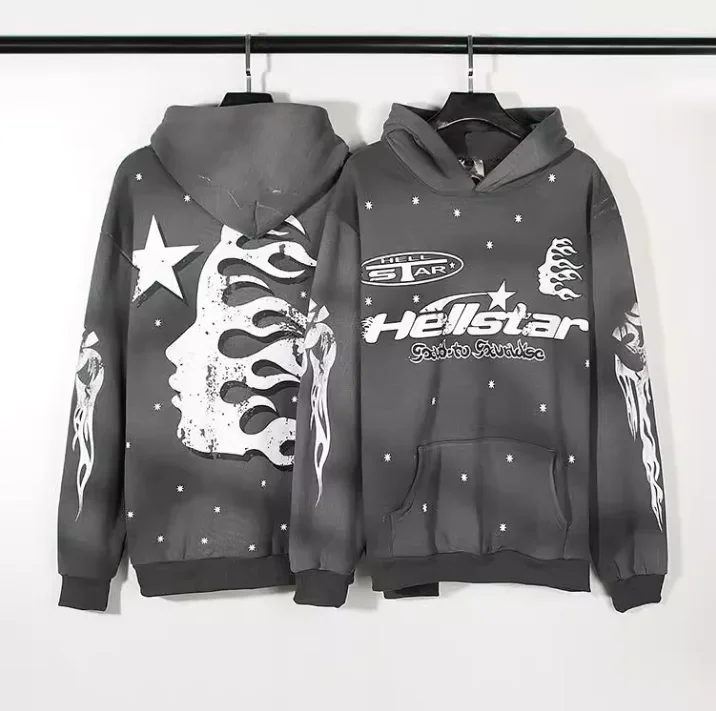 

European and American fashion brand hellstar High Street 1:1 same retro mud printed hoodie trend men's and women's hoodies