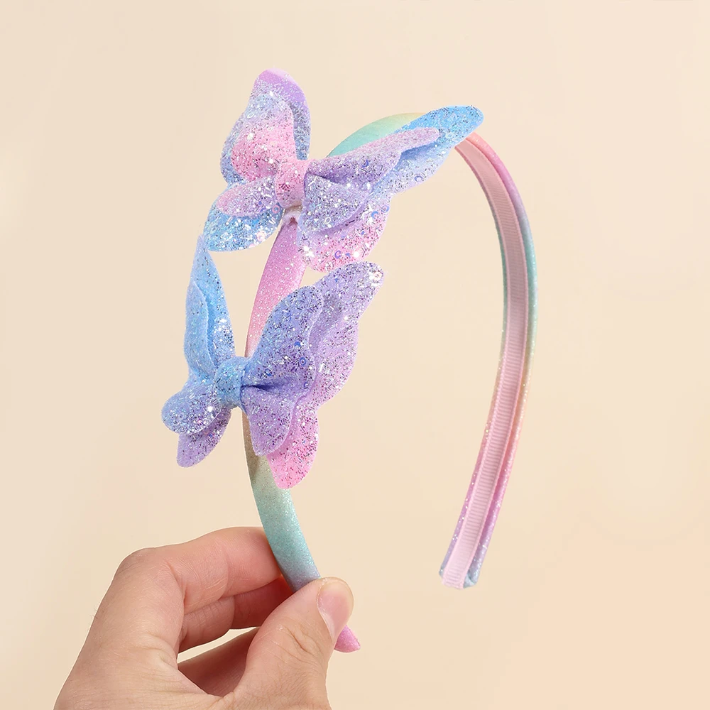 Gradient Butterfly Headband For Girls Sparkling Rainbow Princess Hair Hoop Birthday Party Princess Dress-Up Hair Accessories