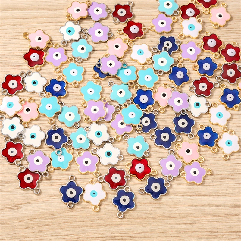 10 Stück 14 x 19 mm niedliche bunte Emaille-Blumenanhänger, Verbinder für die Schmuckherstellung, DIY-Armbänder, Halsketten, handgefertigte Bastelbedarf – Detail 17