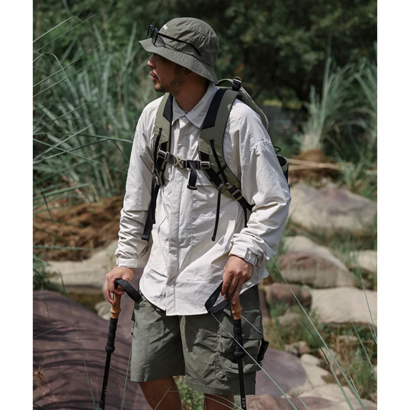 Outdoor Cargo Shirt Men Mult-pockets Waterproof Wear-resistant Coat Hiking Camping Climbing Suit Spring Autumn New S