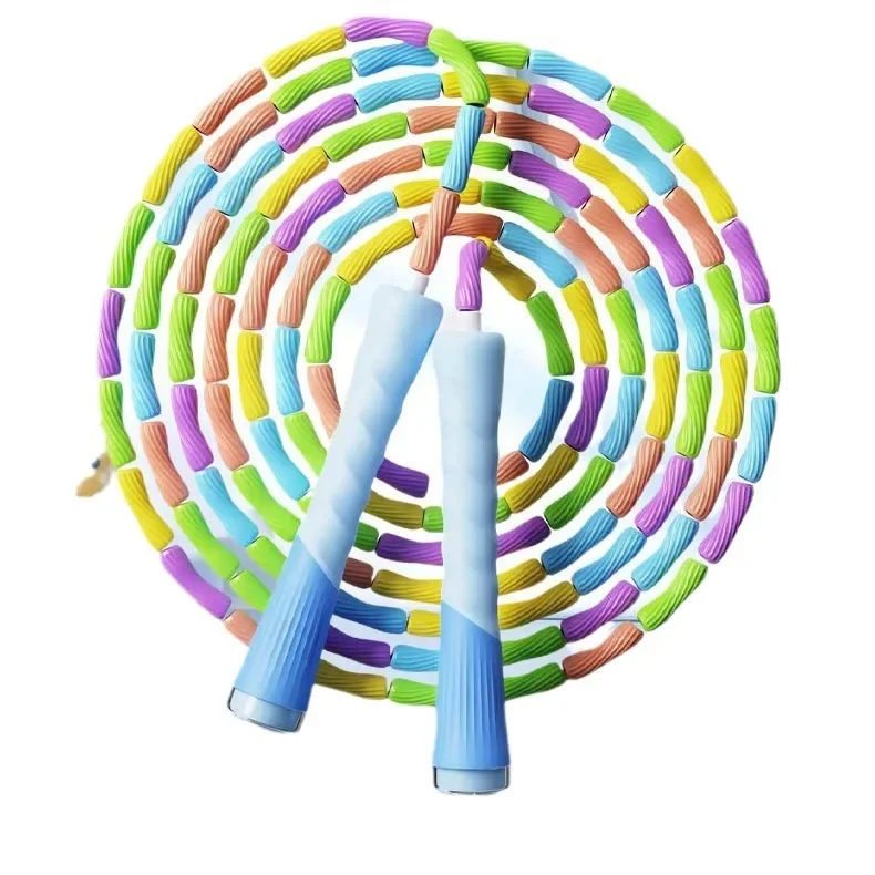 New Colorful Silicone Handle Jump Rope For Children Recommended By School Sports Competition Bamboo Node Jump Rope Rainbow Seven