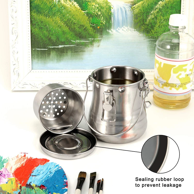 Paint Brush Cleaner and Holder - Airtight Stainless Steel Brush Washer for Painting with Removable Porous Filter (Large) 4