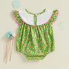 Newborn Infant Baby Girl Bubble Romper Lucky Charm Ruffle Sleeveless Cartoon Smocked Jumpsuit My First St Patricks Day Outfit 3