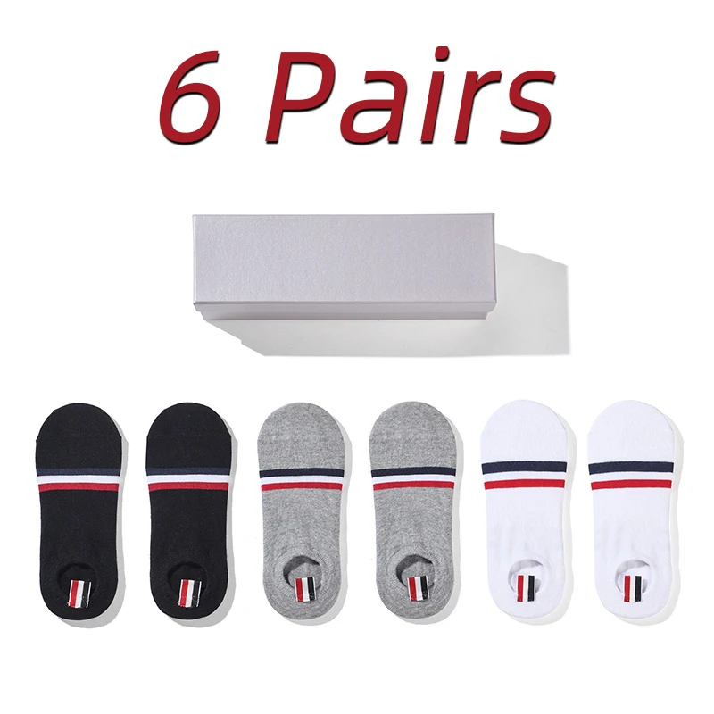 

TB THOM 6 Pairs Men's Socks Korean Design Kawaii Harajuku Stockings Fine Cotton Luxury Brand RWB Stripes Anklet Socks Women's