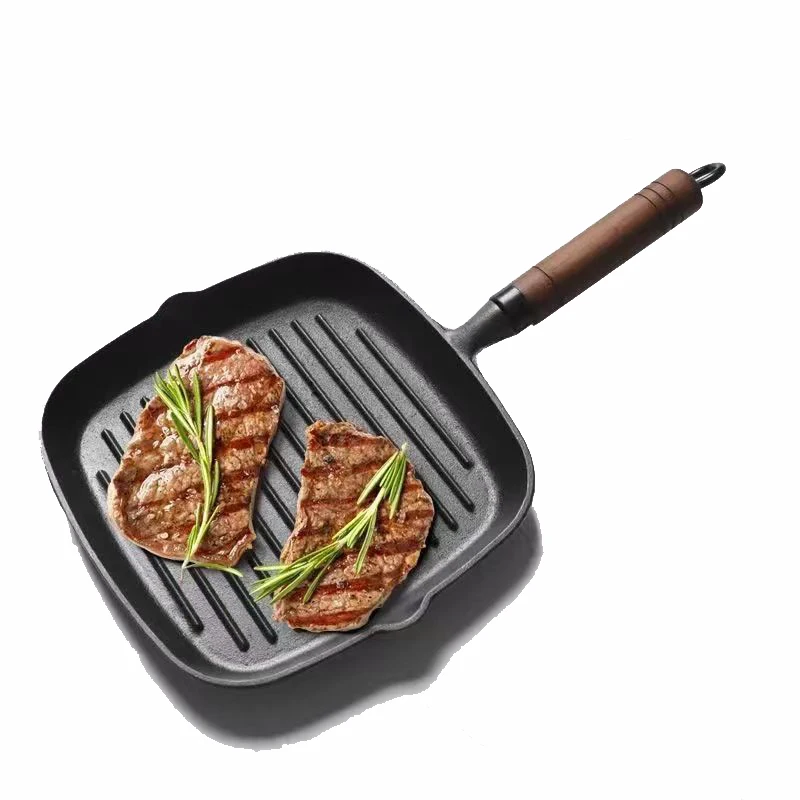 Frying Steak Pan Thickening Physical Non-stick Grill Refined Cast Iron Pot Beef Barbecue Stripe Home Outdoor Camping Cookware