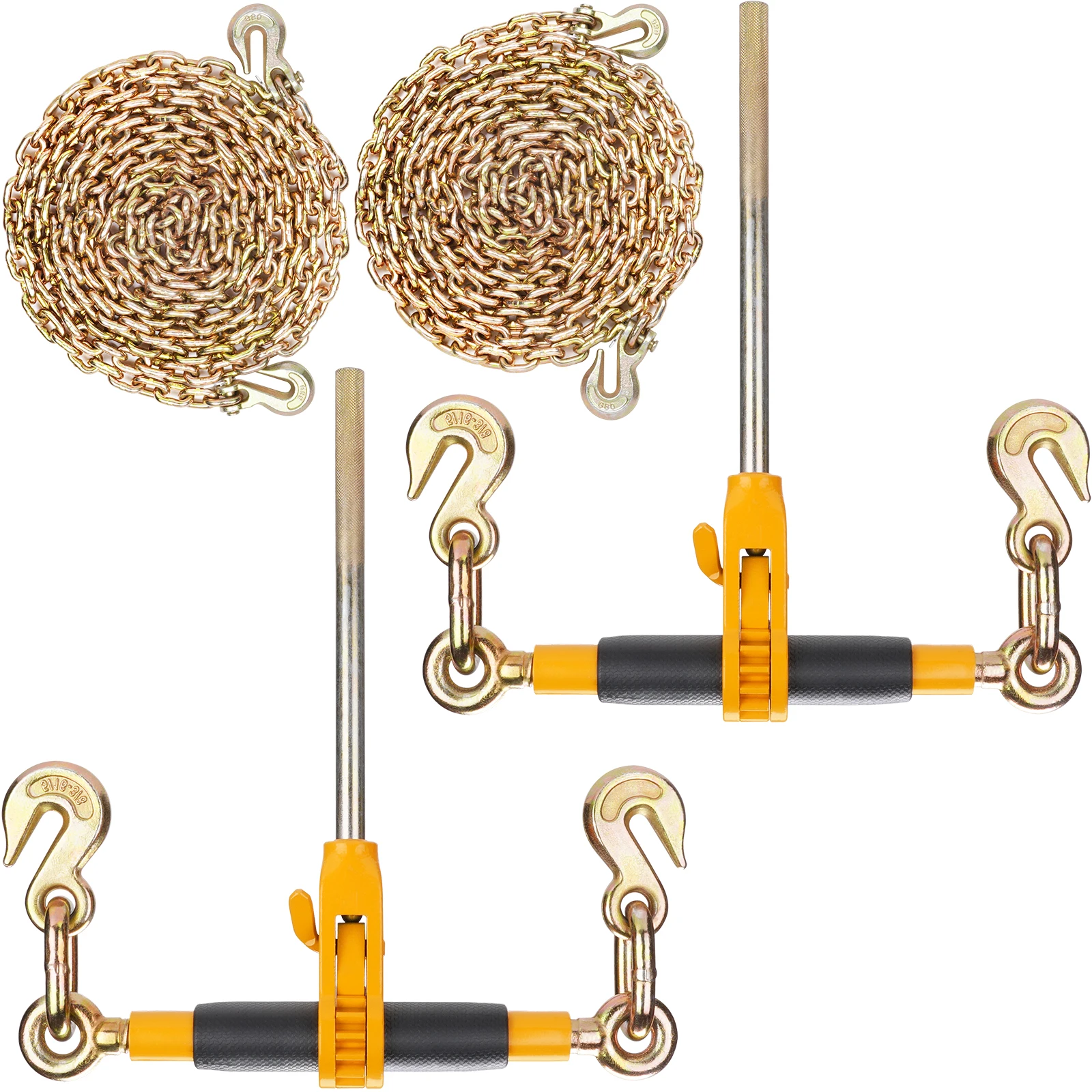 SucceBuy 2 PCS Ratchet Chain Binder 3/8"-1/2" with G80 Chains 12000 lbs Adjusting Handle Tie Down Hauling for Flatbed Trailer