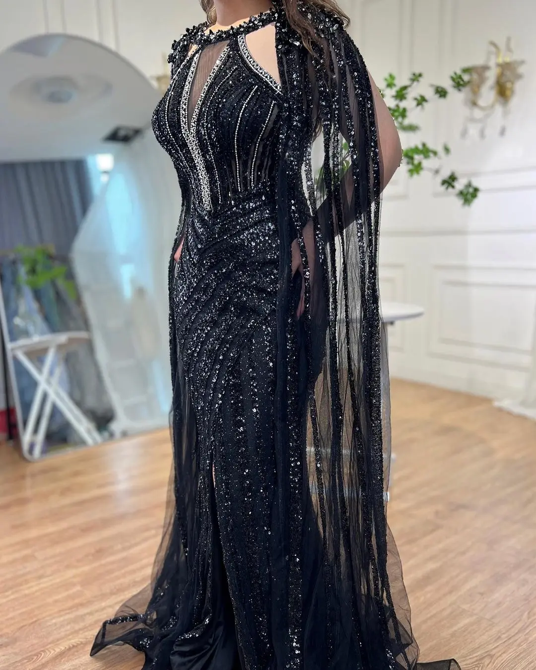 S6e7074dad58c49c2b3e03d90367ad20fc Lilac Cape Sleeves Mermaid Luxury Beaded Evening Dresses Open Split Wedding Party Gowns For Women Mallzona