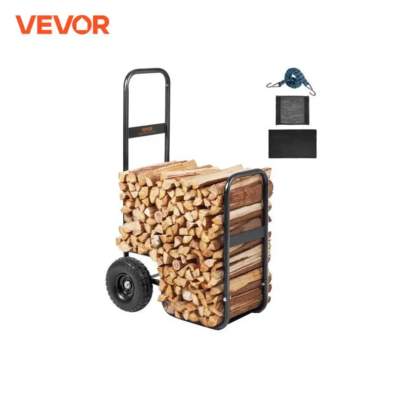 Portable Hand Cart Firewood Log Cart with Wheels for Fireplace