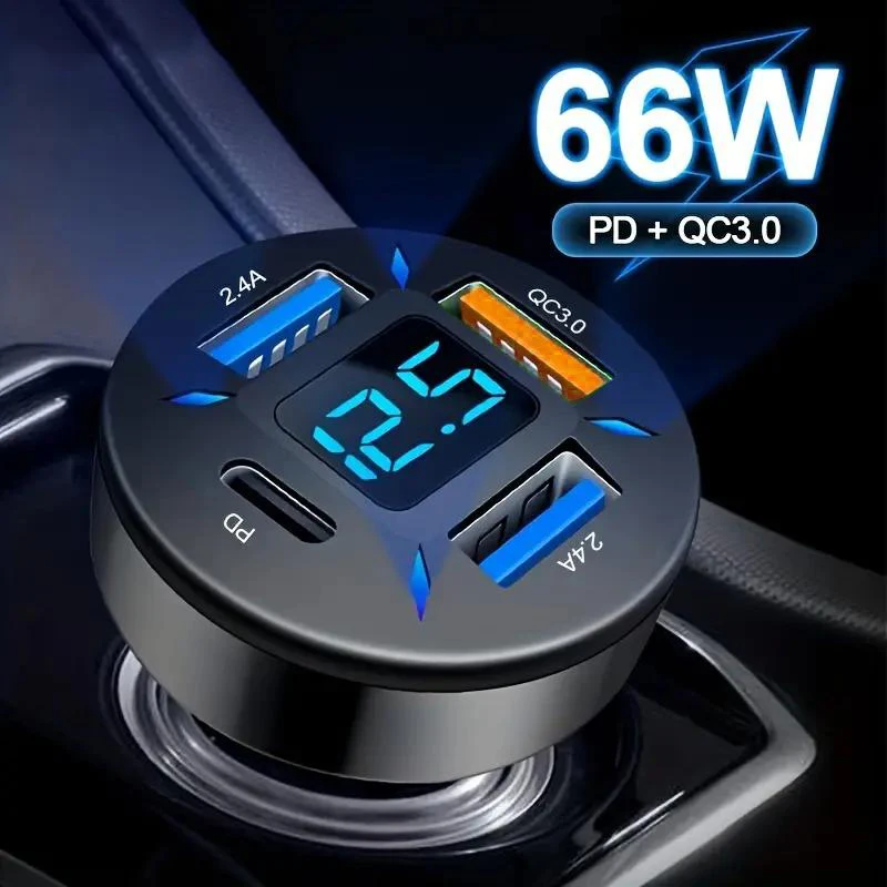 car charger Car Charger Quick Charge Cigarette Lighter Adapter 4-Port USB A+USB C Fast Charging Phone Charger for iPhone Xiaomi Samsung