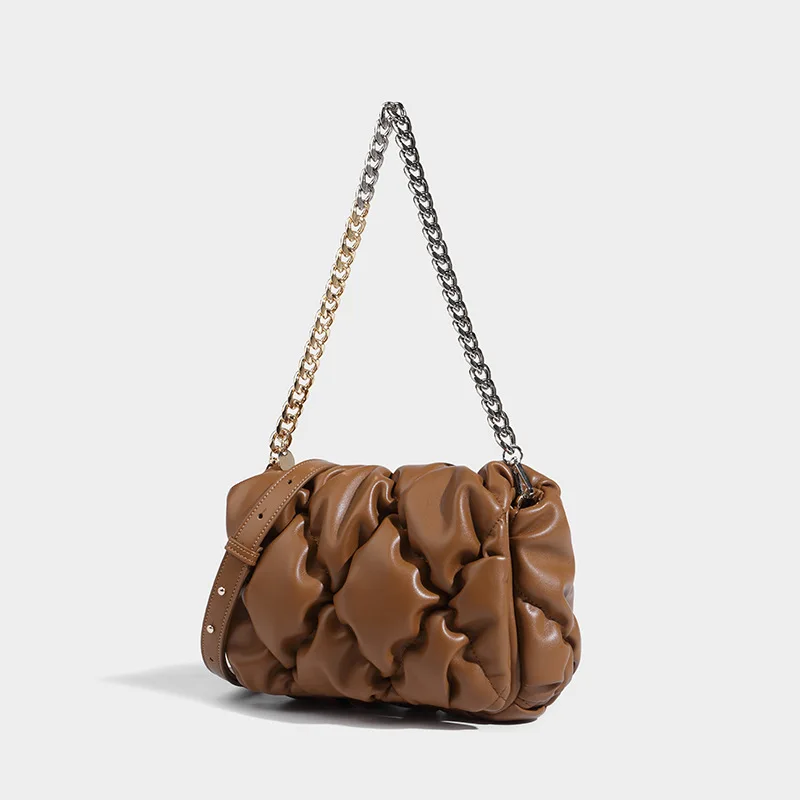 

New Bag Women's Autumn and Winter Versatile Large Capacity Chain Underarm Shoulder Bag PU Leather Crossbody Pleated Cloud Bag