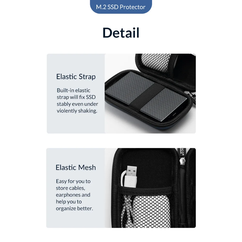 Orico-bolsa de Proteção de Armazenamento Portátil M.2 Nvme Ngff Ssd Case Disco Rígido Eva Fone de Ouvido Data Line Usb Flash - Imagem 3