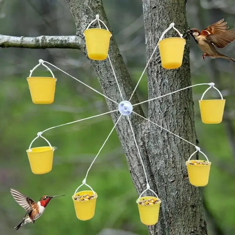 

Ferris Wheel Bird Feeder Hanging Pet Food Dispenser Hummingbird Feeder Outdoor Birds Feeder For Sparrows Yellow Finch