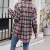 Women V Neck Tee Coat Shirts Lightweight Flannel Plaid Button Down Shirt Oversized Long Sleeve Shirts Youthful Woman Clothes 2