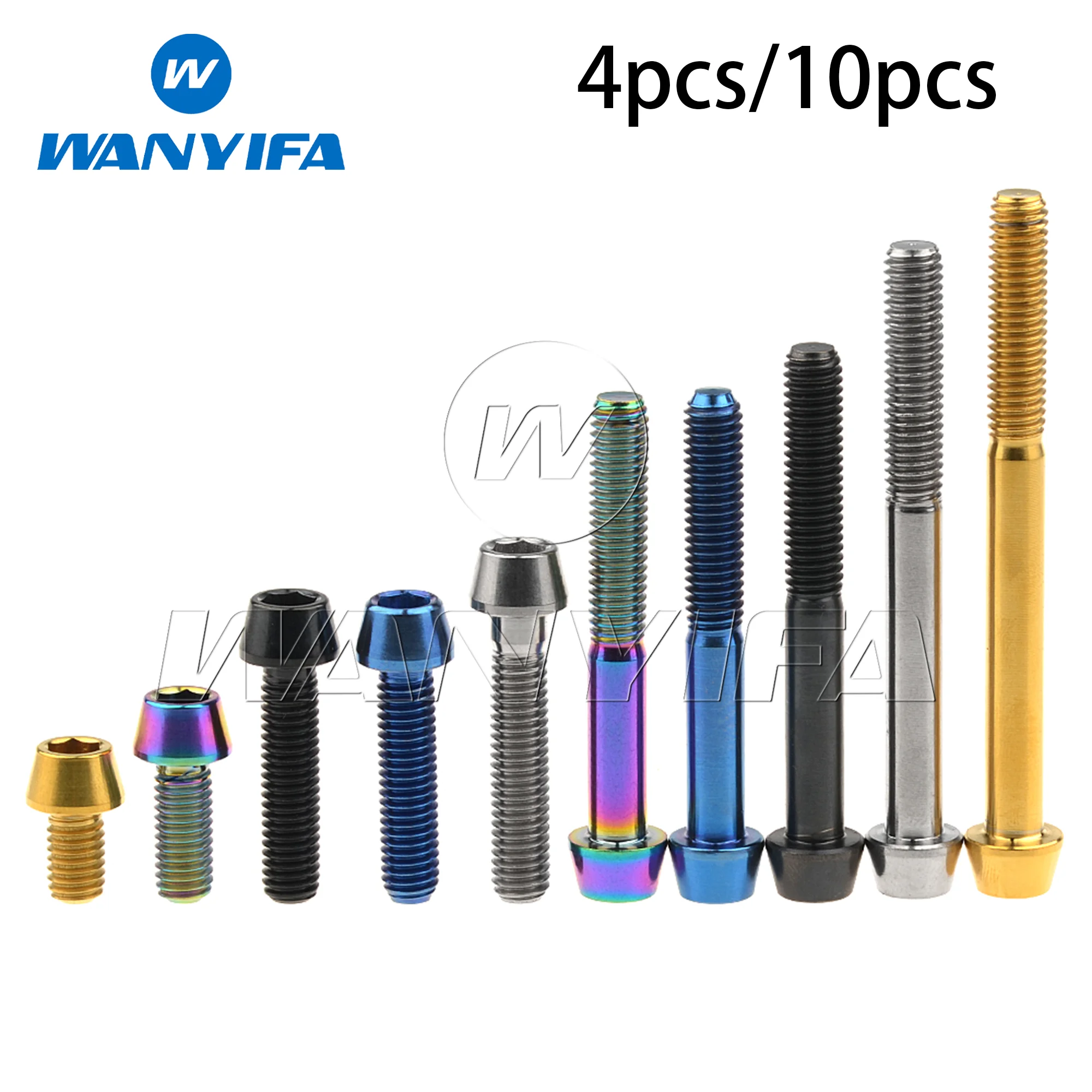 Parafusos de Titânio para Freio de Bicicleta Parafusos Sextavados Cabeça Cônico M6x10 15 16 18 20 25 30 35 40 45 50 55 60 65 Milímetros Peças 10 Peças