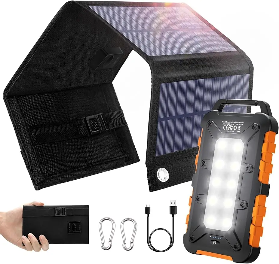 

Panel Solar Plegable de 8 W con Cargador Solar 20000 mAh, PD de 15 W, Cargador portátil para teléfonos móviles