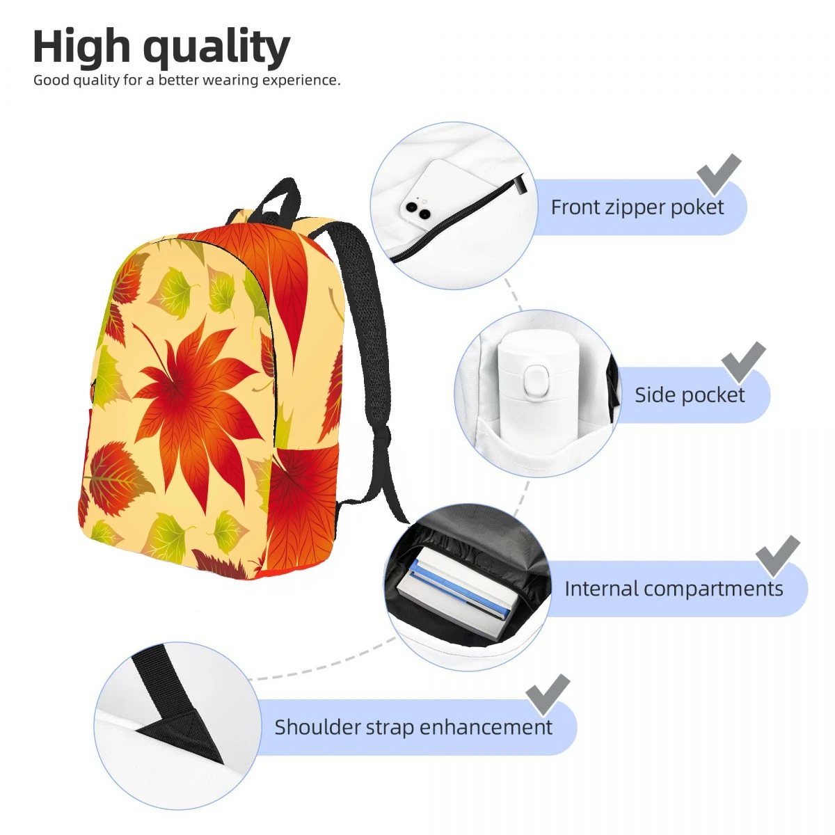 Autumn Leaves Fall Backpack Casual Lightweight Laptop Backpack Men Women Travel Bag Outdoor Canvas Daypack