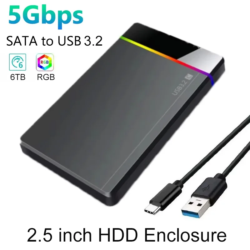 2.5 "HDD Enclosure SATA to USB 3.2 ฮาร์ดไดรฟ์ภายนอกสําหรับแล็ปท็อปพีซีความเร็ว 5Gbps SATA SSD HDD Storage Case 1