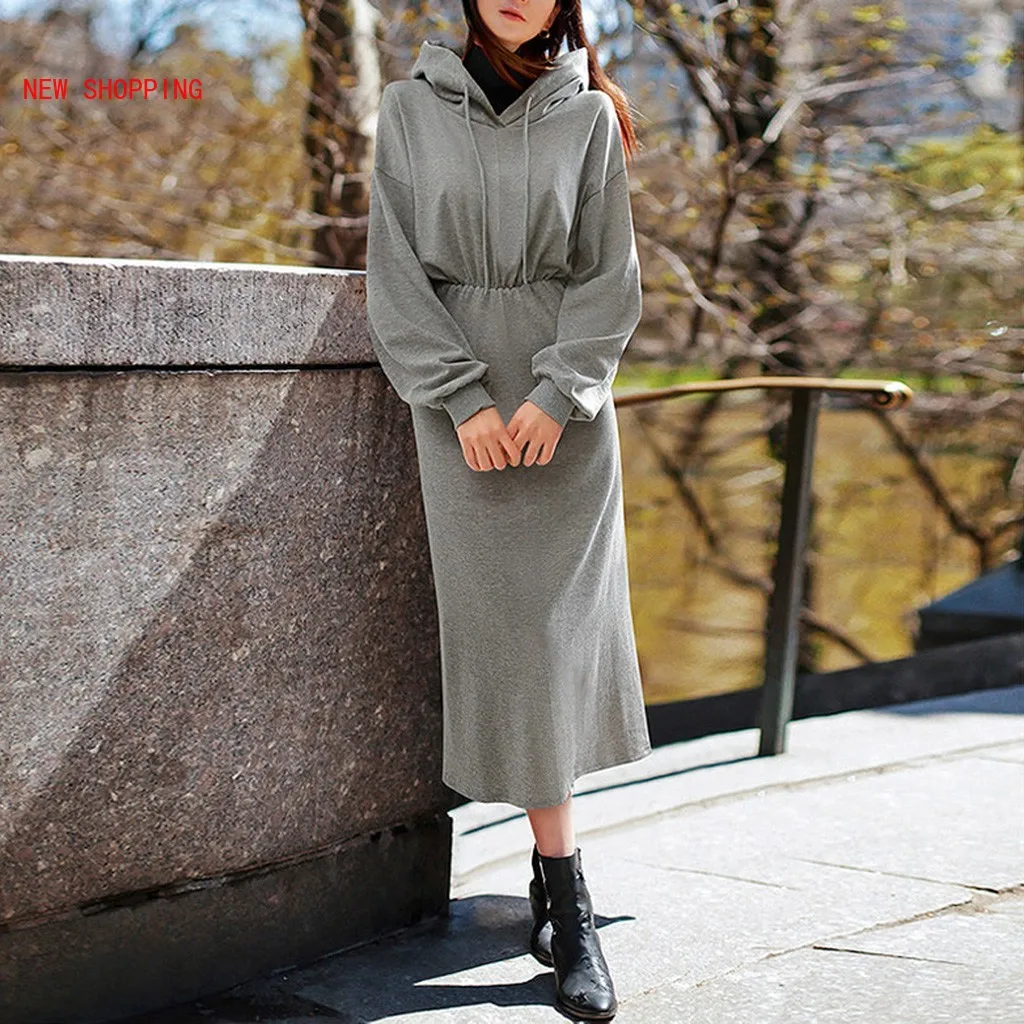 

Autumn Winter Women Warm Long Hoodies Loose Sweatshirts Dress Fashion Casual Hooded Drawstring Sweatshirt Harajuku Mujer NEW