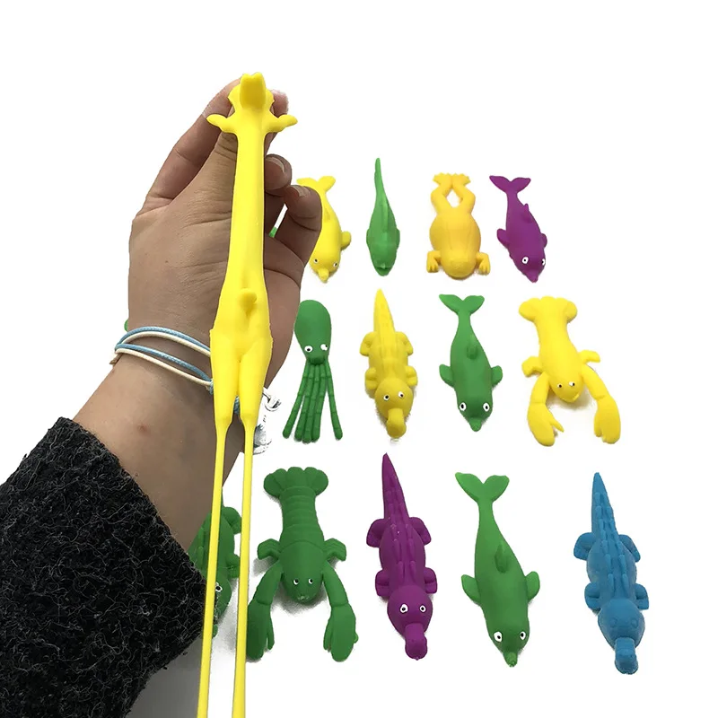 

10 PCs Catapult Tricky Fun Toy Catapult Rubber sea animal Stretchy TPR Soft Material Launch New Exotic Sticky Wall