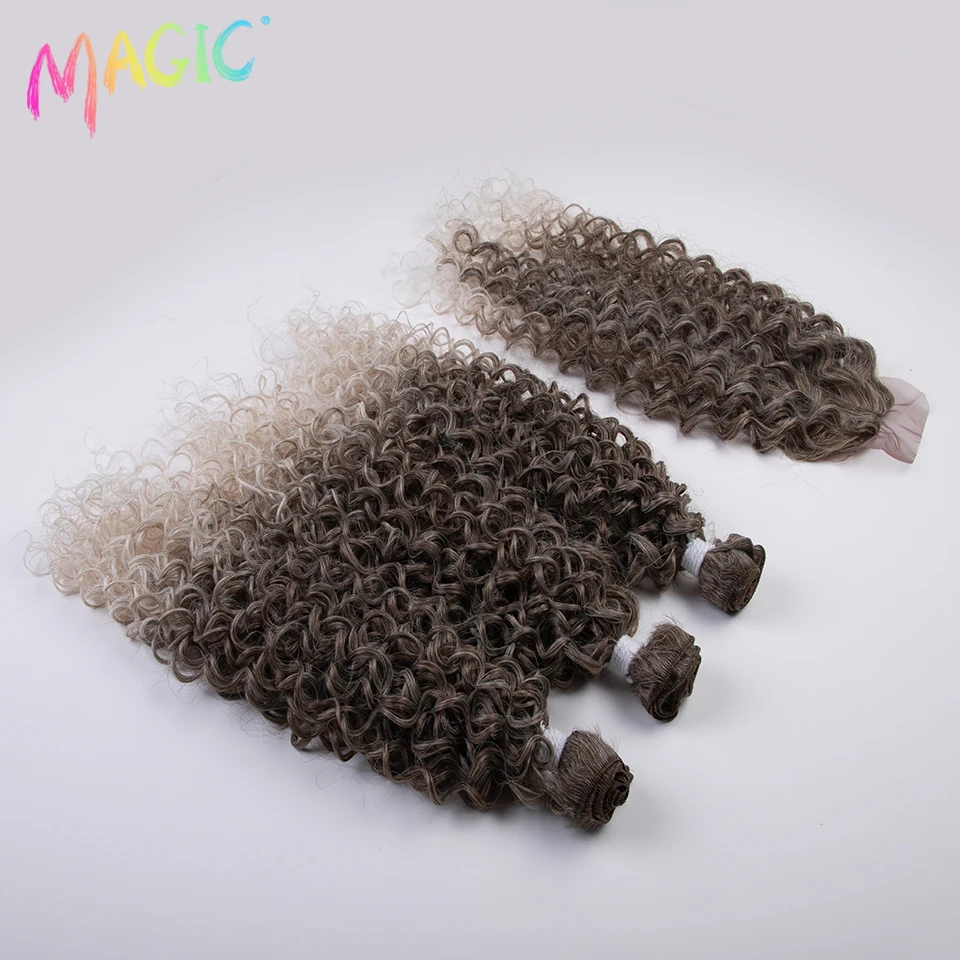 28 Inch Synthetic Afro Kinky Curly Hair Bundles Closure Heat Resistant Fiber Natural Wave Hair Extensions Cosplay synthetic hair extensions