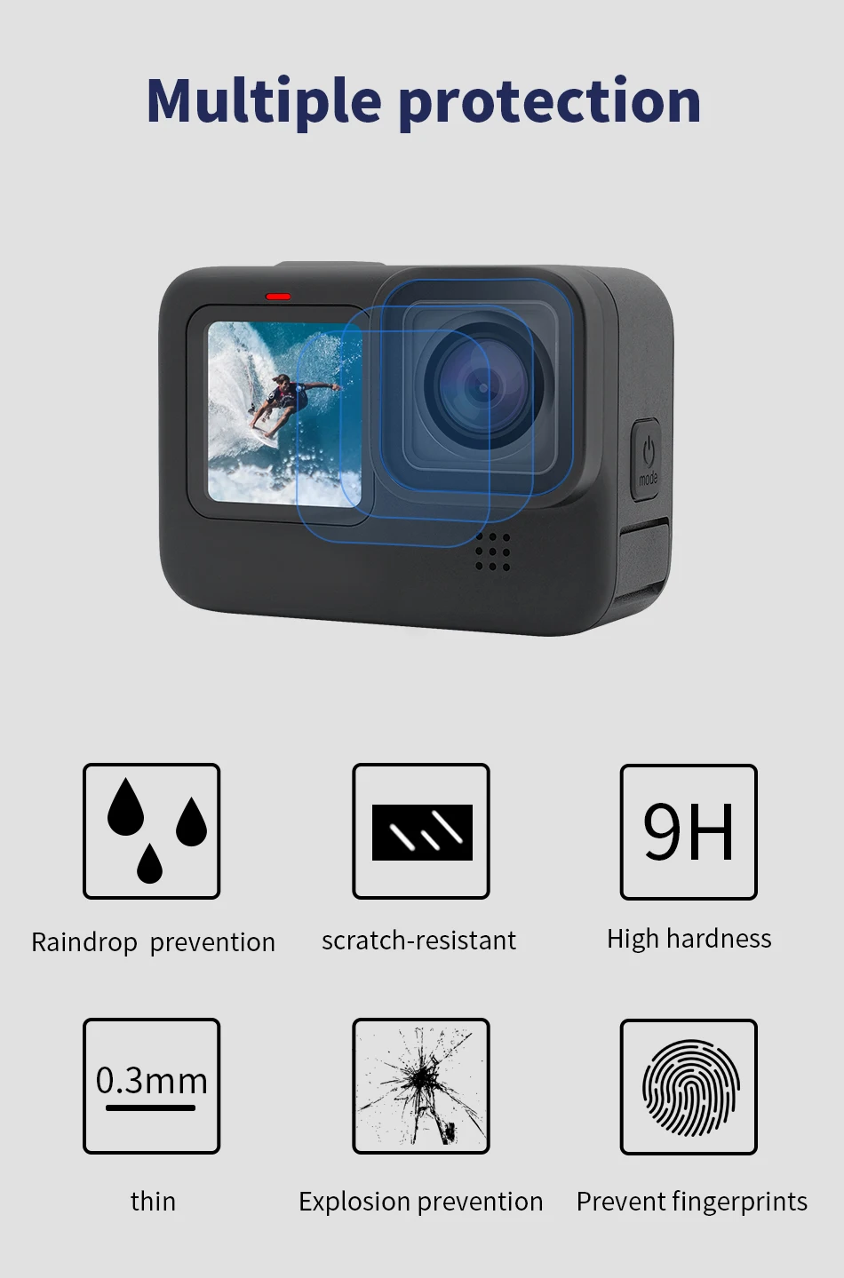 Description Picture 6 of itemTempered Glass Screen Protector Film for GoPro Hero 12 11 10 9 8 7 6 5 Black MAX 360 Action Camera Accessories