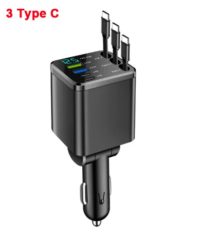 ตัวเลือกสินค้า 5 พอร์ต USB ชาร์จรถยนต์ พร้อมสาย Type C พับเก็บได้