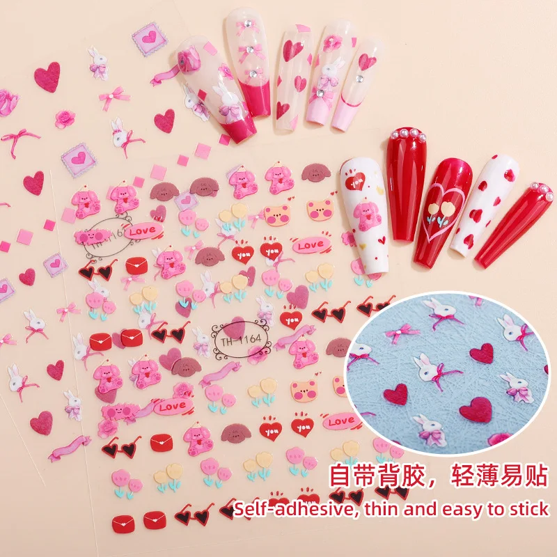 

3D cute stickers press on nails kawaii korean cartoon rabbit animals designs DIY manicure accesories supplies sliders nail decal