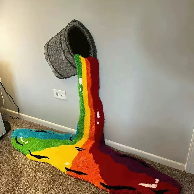 

Carpet bedroom ins wind rainbow paint bucket floor mat ins niche art bedroom creative floor mat shaped rug
