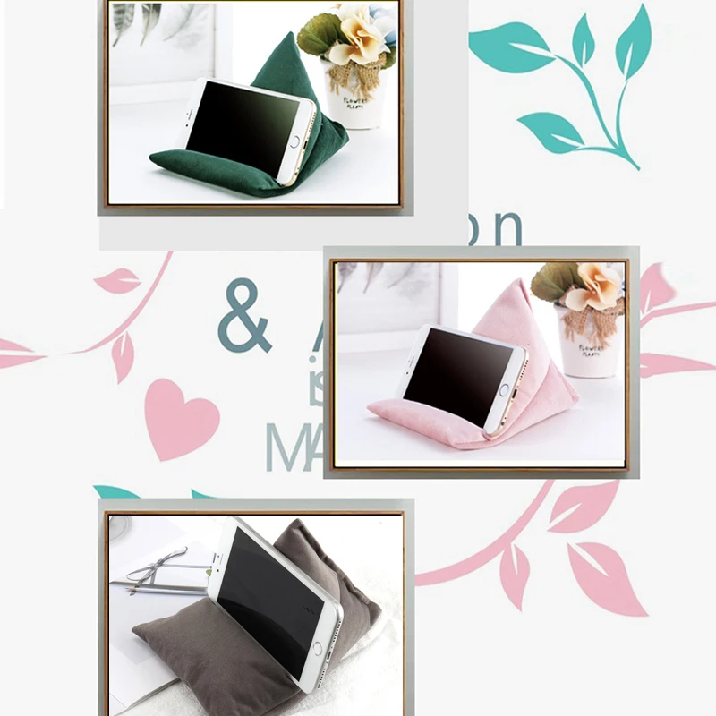 Triangle Velvet Pillows Mobile Phone Holder Skin-friendly and Soft Fabric Phone Rack for Smart Phones Watching TV — view 2