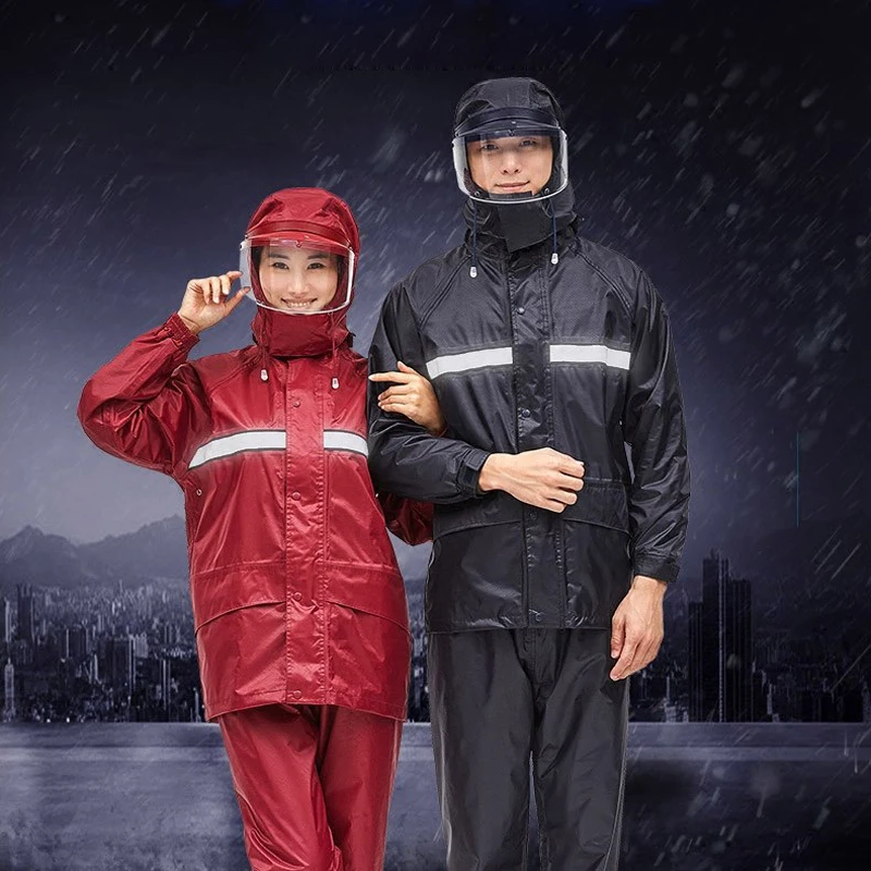 Motorcycle Rider Raincoat Suit Impermeable Women/men Helmet Cap Eaves