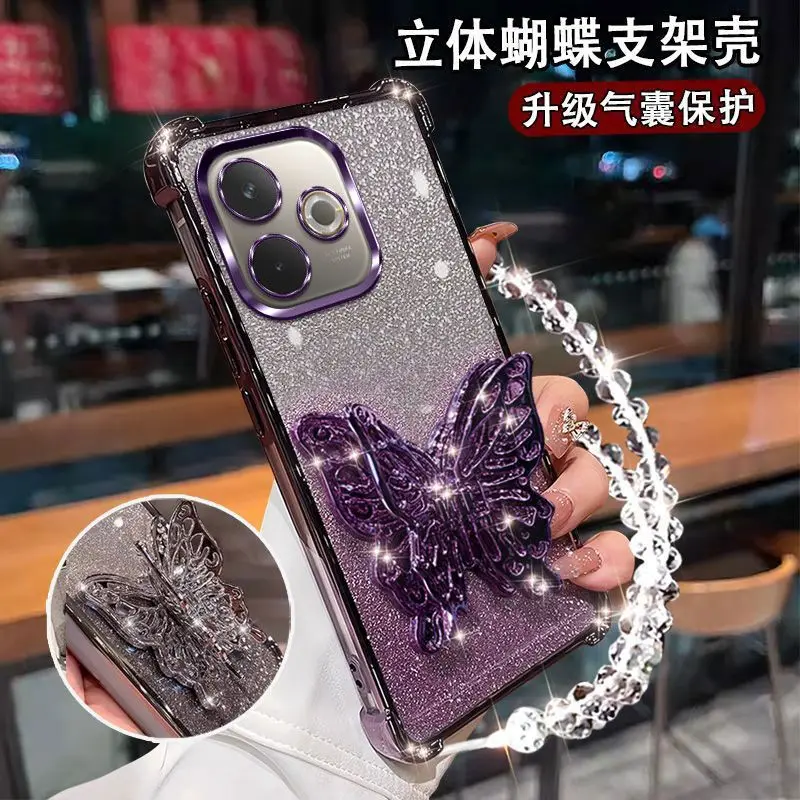 Gradient Glitter Butterfly Wrist Chain Holder Stand Shockproof Case