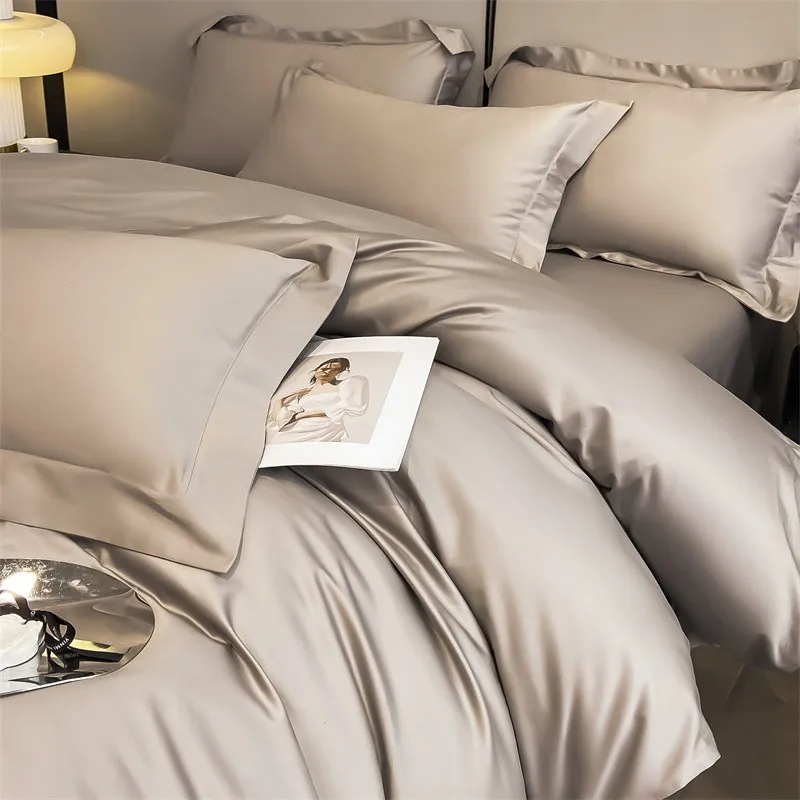 1000TC Egyptian Cotton Premium Solid Color Bedding Set Ultra Soft Comfortable Duvet Cover Elastic Fitted Sheet Pillowcases 4Pcs 4