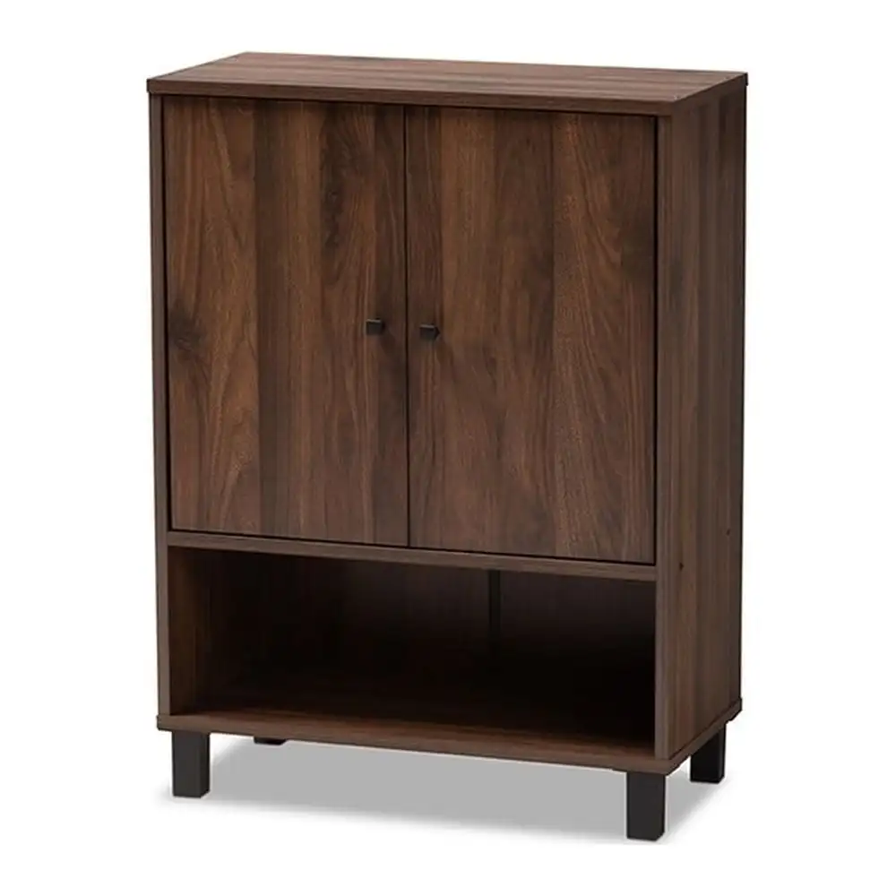 

Contemporary Walnut Brown Finished 2-Door Wood Entryway Shoe Storage Cabinet