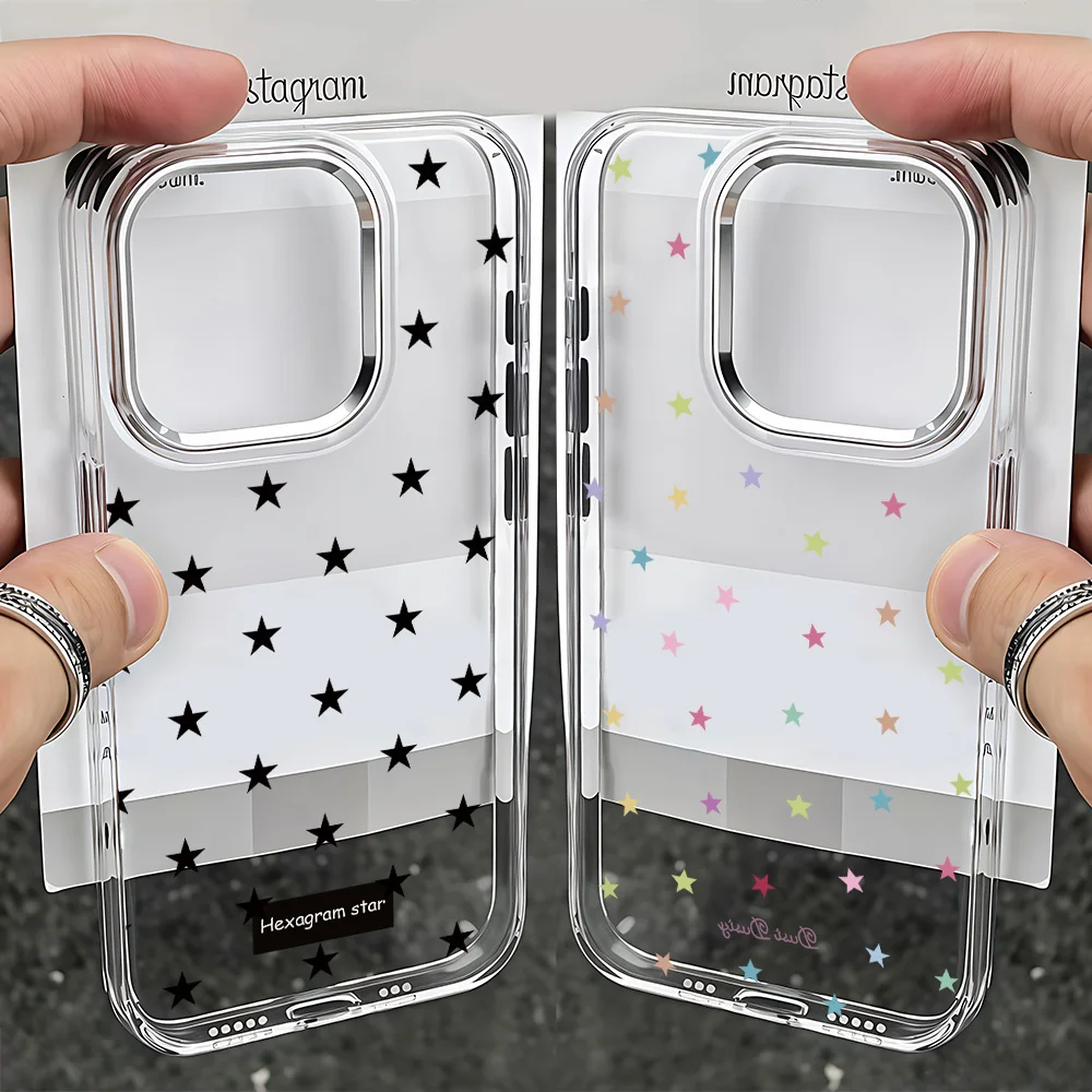 Elegant Black Stars Full Screen Phone Case - Soft Korean Design