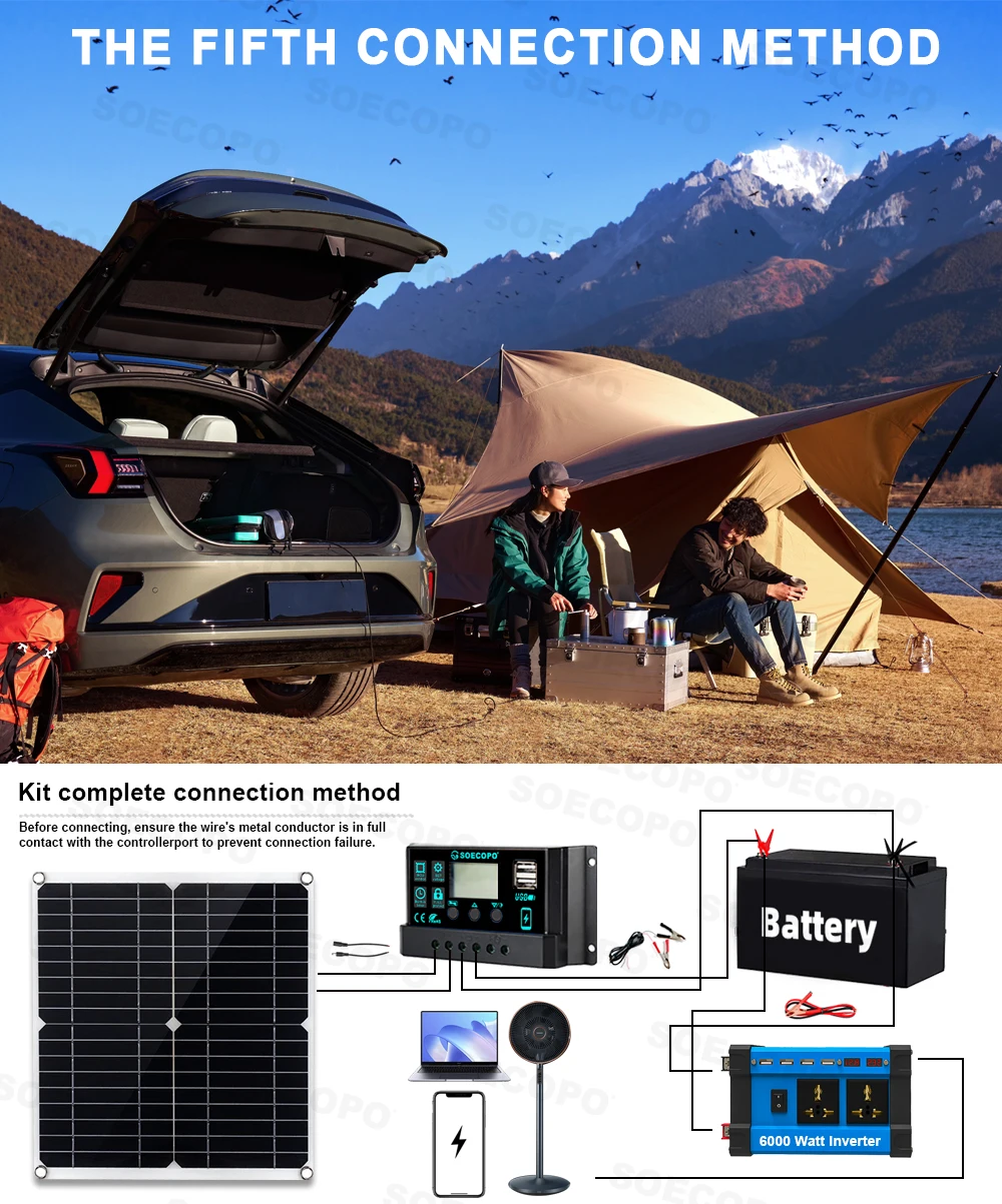 Solar Power Kit 12V to 110V/220V 6000W 100A Controller 300W Panel Off-Grid Inverter System for Home/Camping Backup