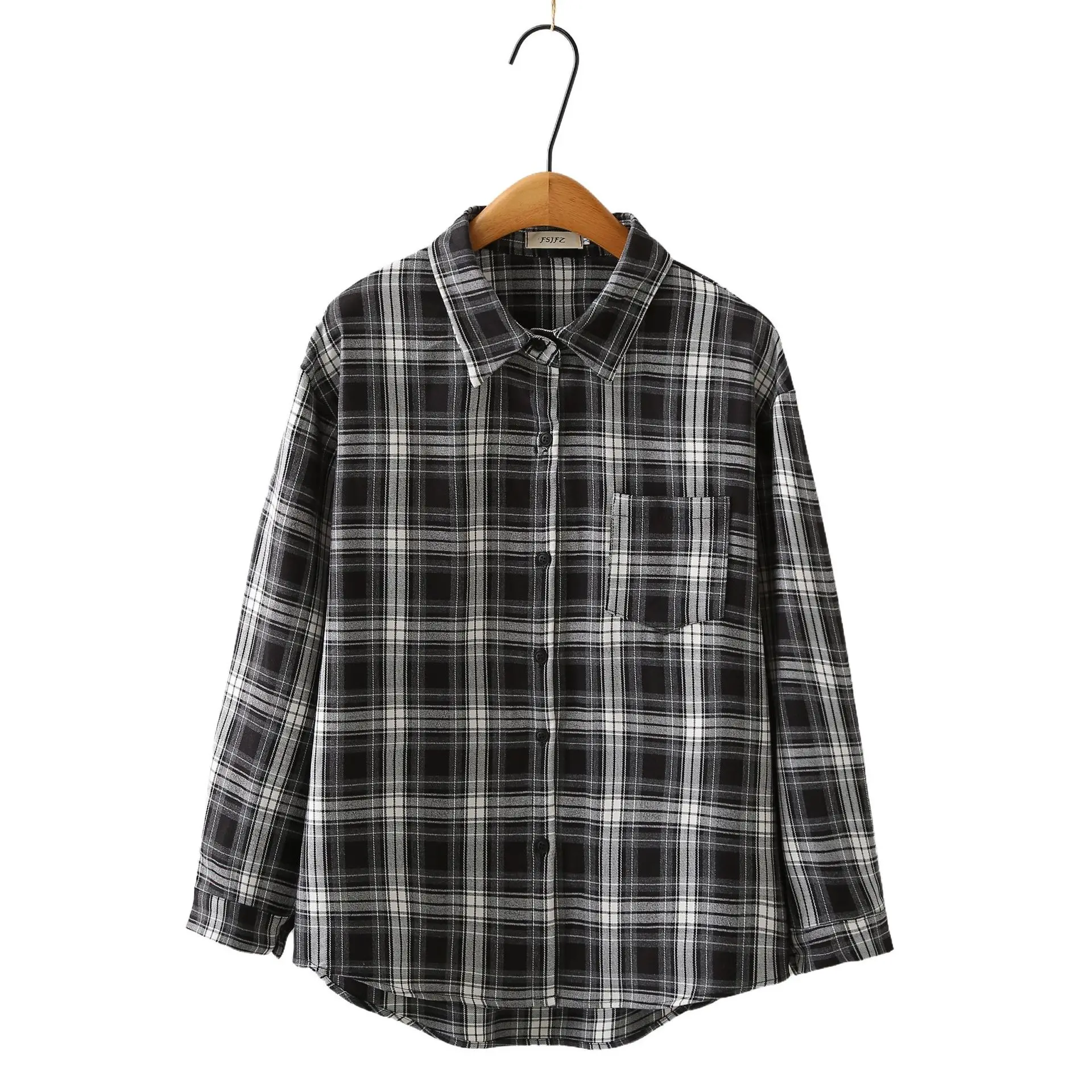 XXXXL Fashion Plus Size Women's Shirt 2025 Autumn New Style Simple Retro Classic Brushed Plaid Blouses 770